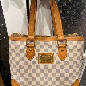 LV Checkered Tote Bag with Tan Accents